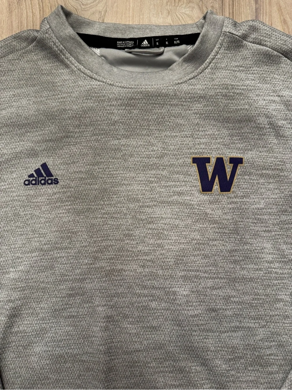 Adidas Washington University Men’s Gray Crewneck Sweatshirt with Purple logo